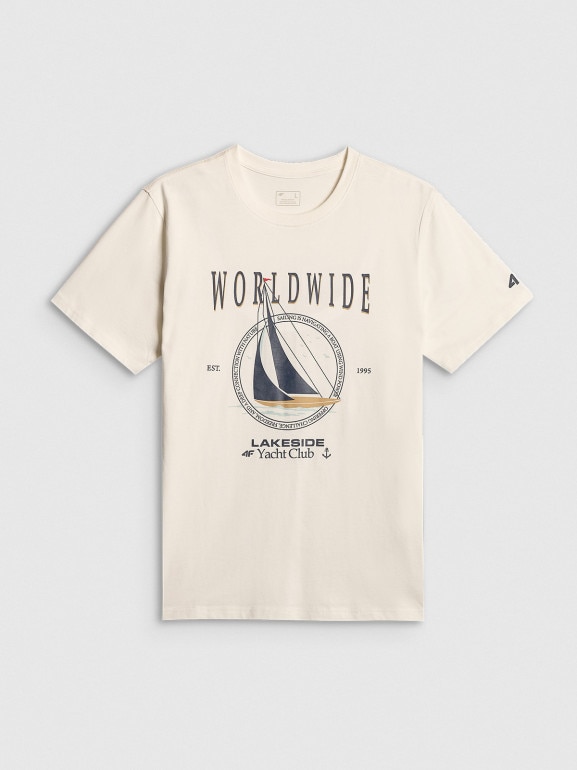 Męski t-shirt z nadrukiem 4F 4FRSS26TTSHM3993 - biały