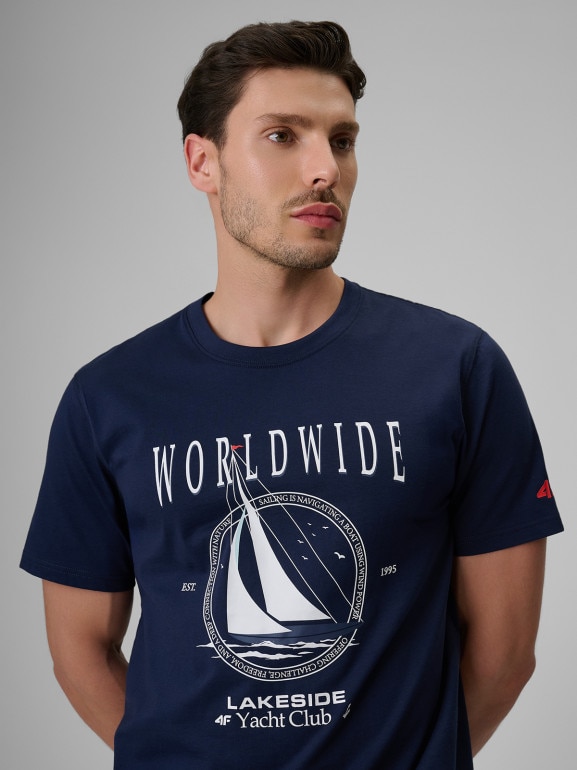 Męski t-shirt z nadrukiem 4F 4FRSS26TTSHM3993 - granatowy