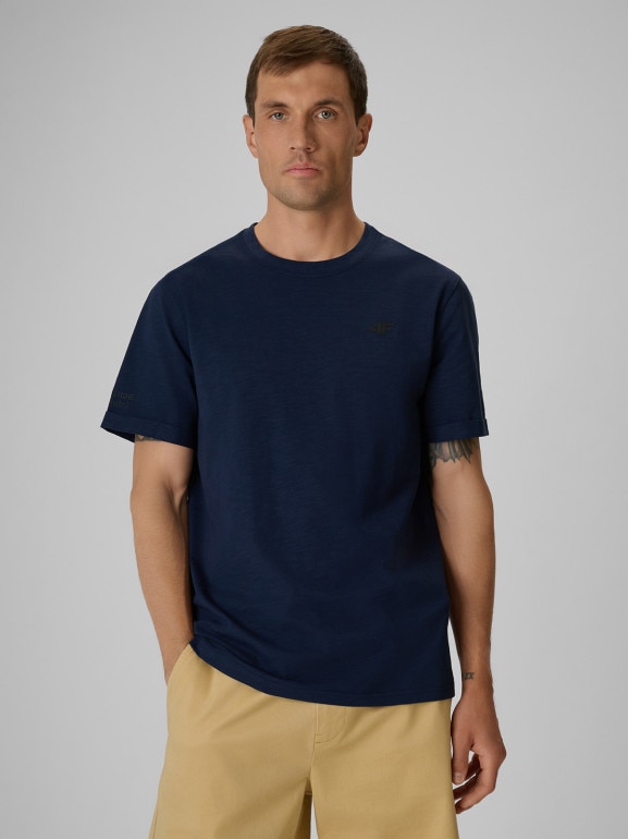 Męski t-shirt z nadrukiem 4F 4FRSS26TTSHM3994 - granatowy