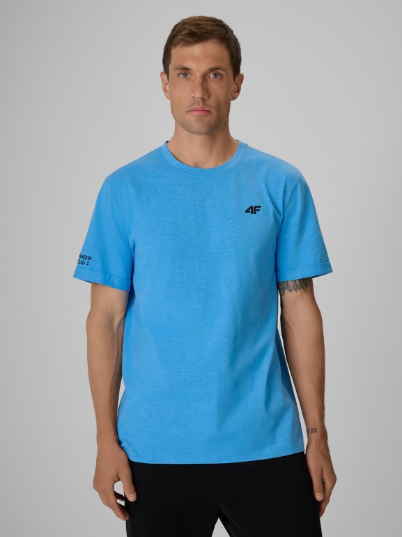 Męski t-shirt z nadrukiem 4F 4FRSS26TTSHM3994 - niebieski