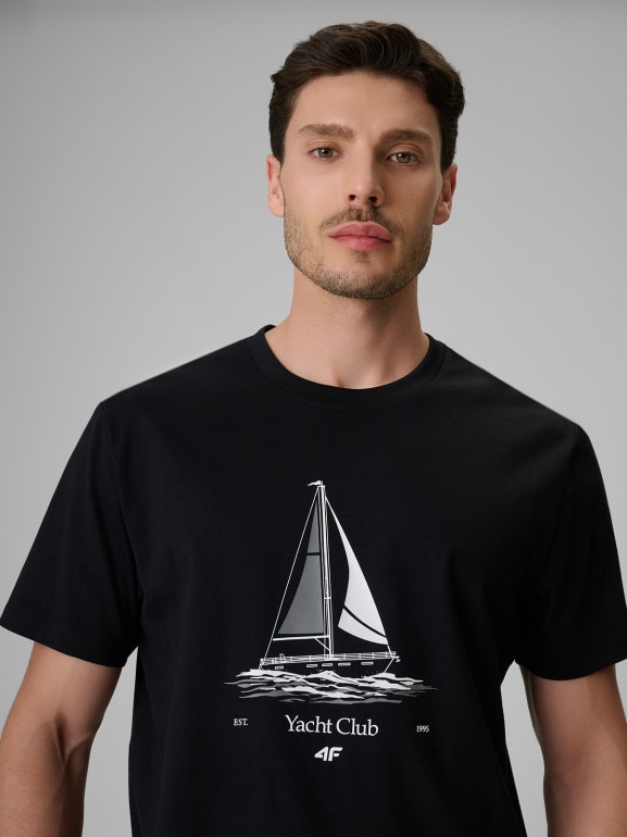 Męski t-shirt z nadrukiem 4F 4FRSS26TTSHM3996 - czarny