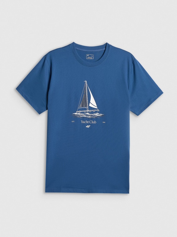 Męski t-shirt z nadrukiem 4F 4FRSS26TTSHM3996 - niebieski