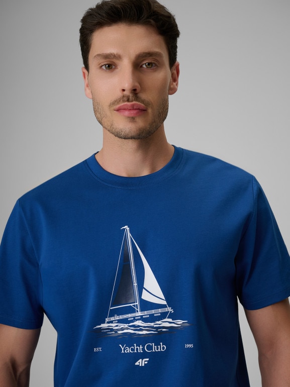 Męski t-shirt z nadrukiem 4F 4FRSS26TTSHM3996 - niebieski
