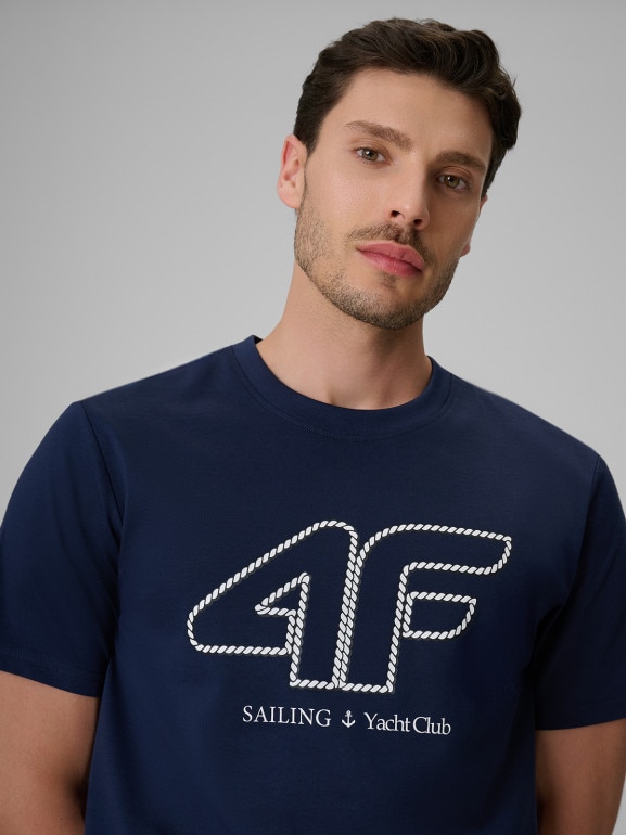 Męski t-shirt z nadrukiem 4F 4FRSS26TTSHM3999 - granatowy