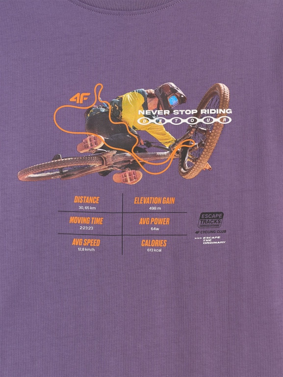 Męski t-shirt z nadrukiem 4F 4FRSS26TTSHM4000 - fioletowy