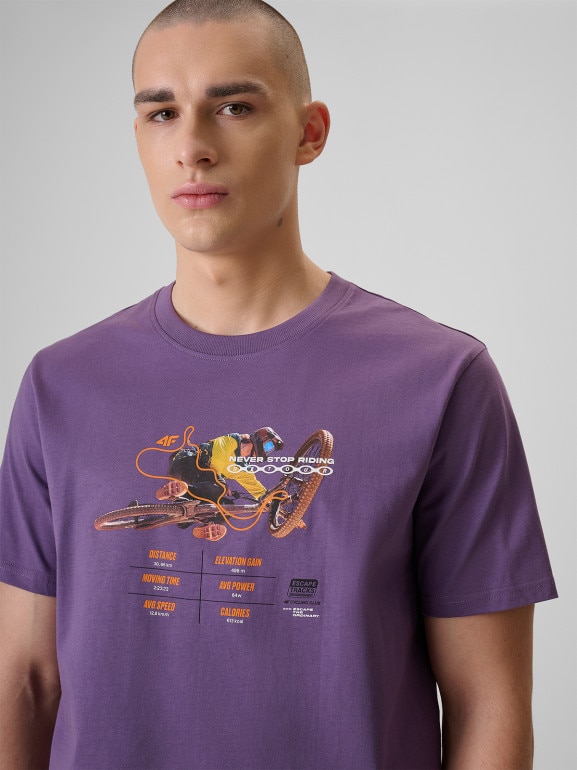 Męski t-shirt z nadrukiem 4F 4FRSS26TTSHM4000 - fioletowy