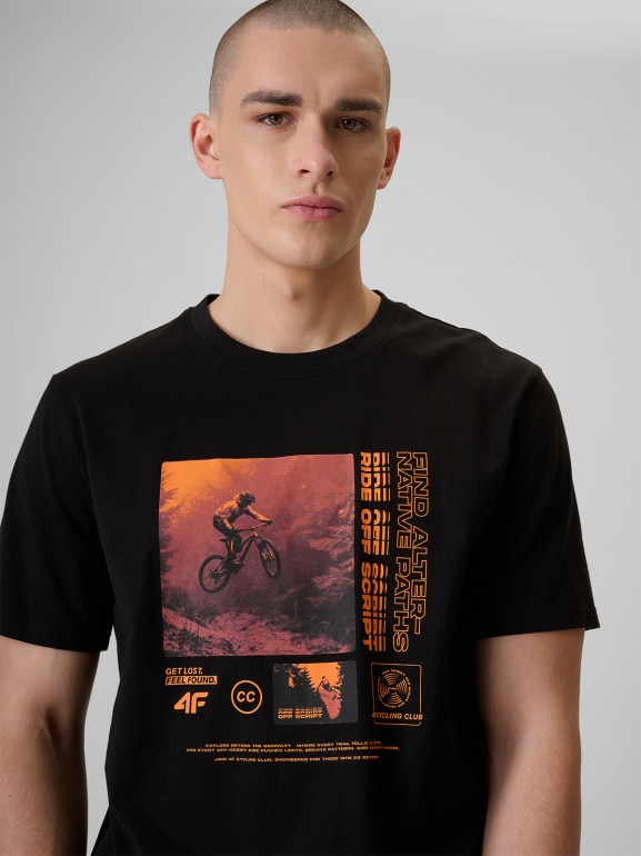 Męski t-shirt z nadrukiem 4F 4FRSS26TTSHM4001 - czarny