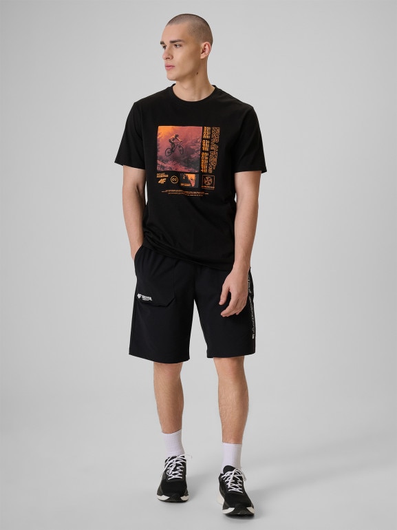 Męski t-shirt z nadrukiem 4F 4FRSS26TTSHM4001 - czarny