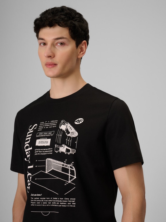 Męski t-shirt z nadrukiem 4F 4FRSS26TTSHM4008 - czarny
