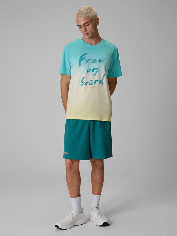 Męski t-shirt z nadrukiem 4F 4FRSS26TTSHM4033 - turkusowy