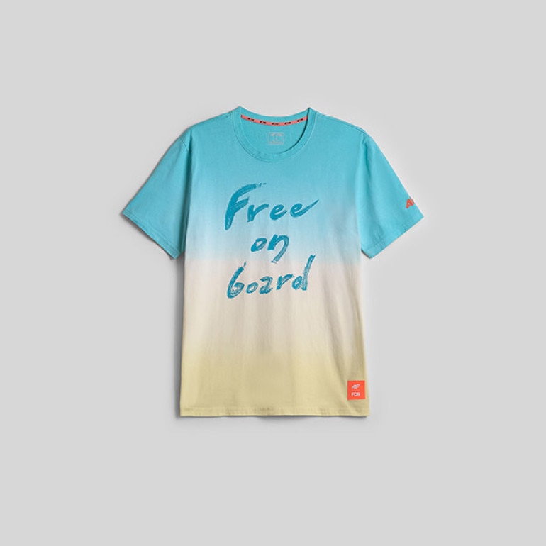 Męski t-shirt z nadrukiem 4F 4FRSS26TTSHM4033 - turkusowy