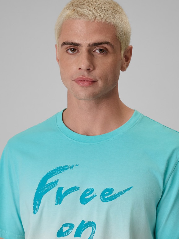 Męski t-shirt z nadrukiem 4F 4FRSS26TTSHM4033 - turkusowy