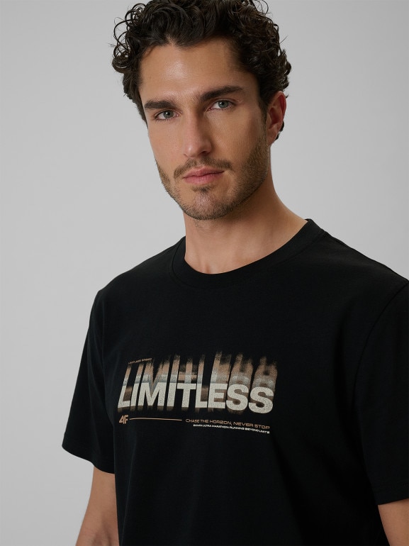 Męski t-shirt z nadrukiem 4F 4FRSS26TTSHM4227 - czarny