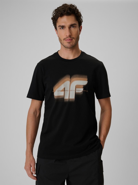 Męski t-shirt z nadrukiem 4F 4FRSS26TTSHM4228 - czarny