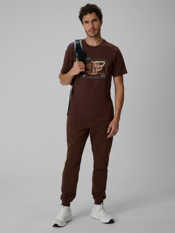 Męski t-shirt z nadrukiem 4F 4FRSS26TTSHM4230 - brązowy