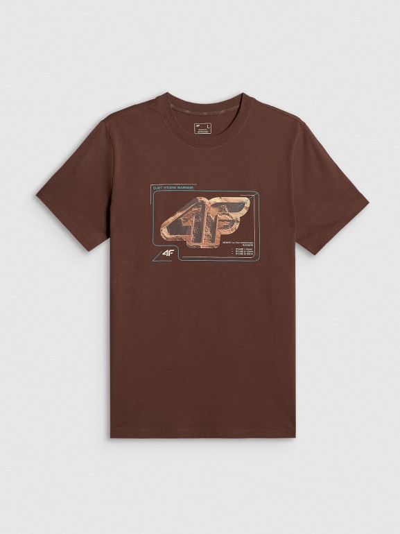 Męski t-shirt z nadrukiem 4F 4FRSS26TTSHM4230 - brązowy