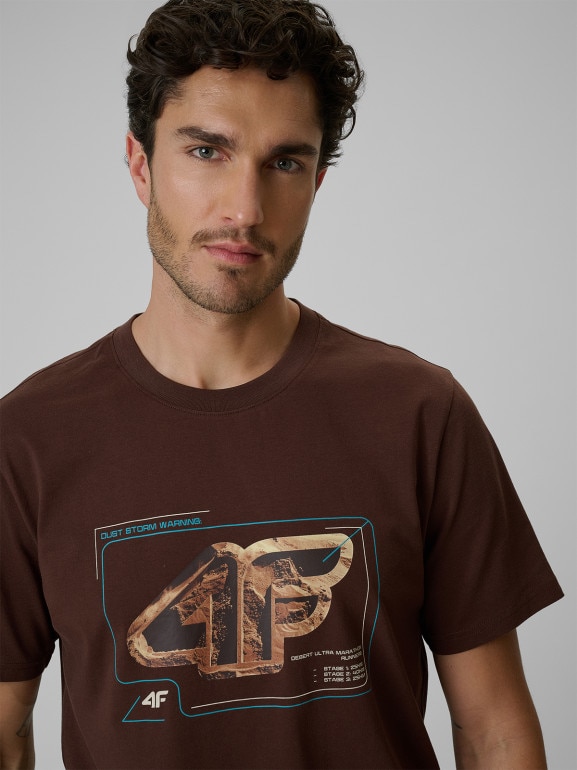 Męski t-shirt z nadrukiem 4F 4FRSS26TTSHM4230 - brązowy