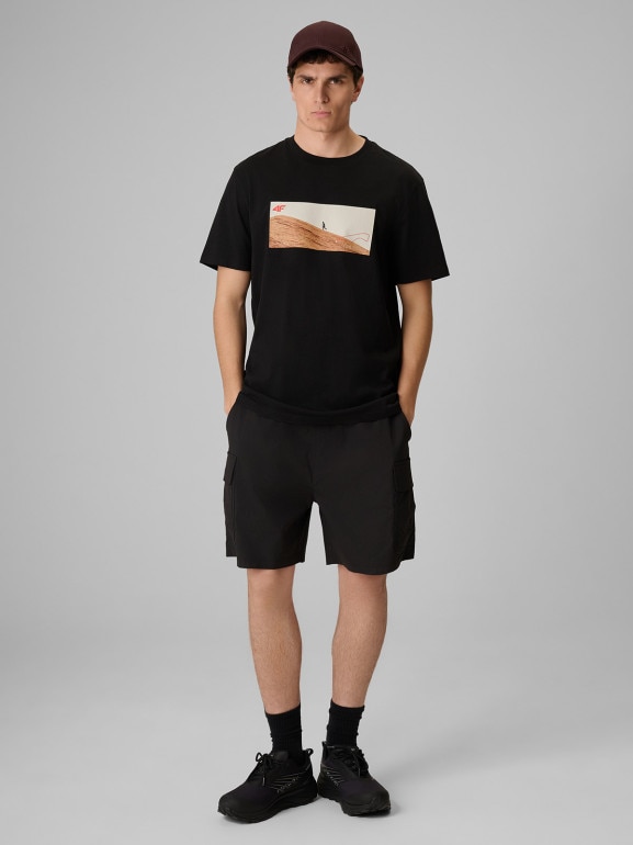Męski t-shirt z nadrukiem 4F 4FRSS26TTSHM4236 - czarny