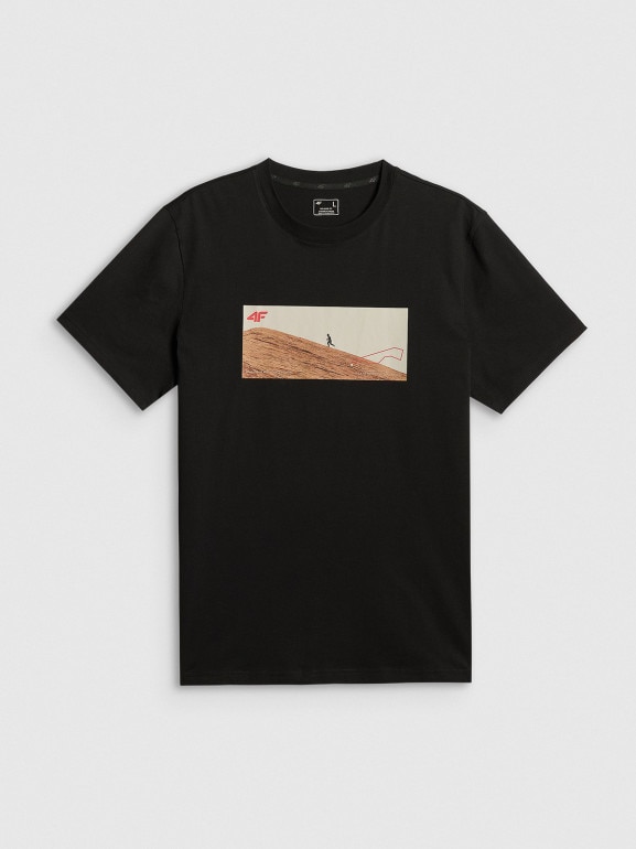 Męski t-shirt z nadrukiem 4F 4FRSS26TTSHM4236 - czarny
