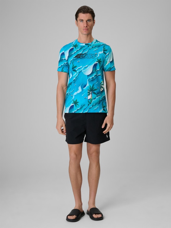 Męski t-shirt z nadrukiem 4F 4FRSS26TTSHM4300 - niebieski