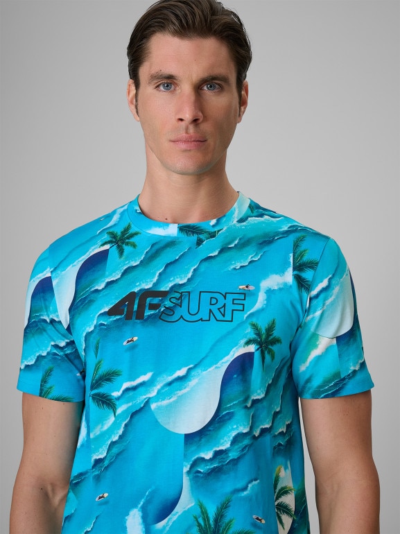 Męski t-shirt z nadrukiem 4F 4FRSS26TTSHM4300 - niebieski