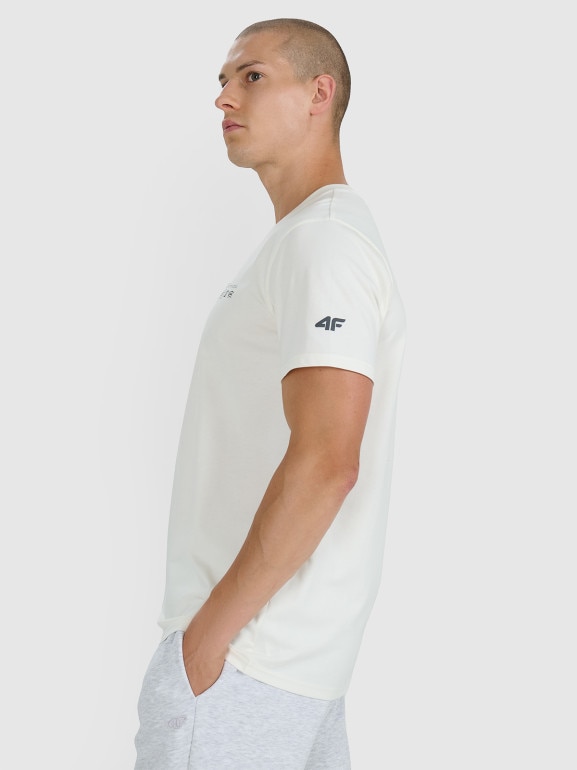 Męski t-shirt z nadrukiem 4F 4FWAW25TTSHM2372 - biały