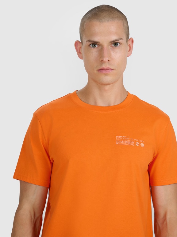 Męski t-shirt z nadrukiem 4F 4FWAW25TTSHM2372 - pomarańczowy