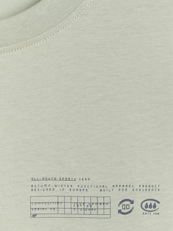 Męski t-shirt z nadrukiem 4F 4FWAW25TTSHM2372 - zielony