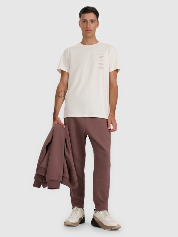 Męski t-shirt z nadrukiem 4F 4FWAW25TTSHM2402 - beżowy