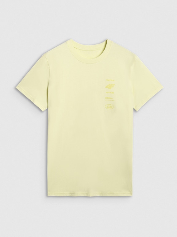Męski t-shirt z nadrukiem 4F 4FWAW25TTSHM2402 - żółty