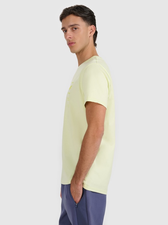 Męski t-shirt z nadrukiem 4F 4FWAW25TTSHM2402 - żółty