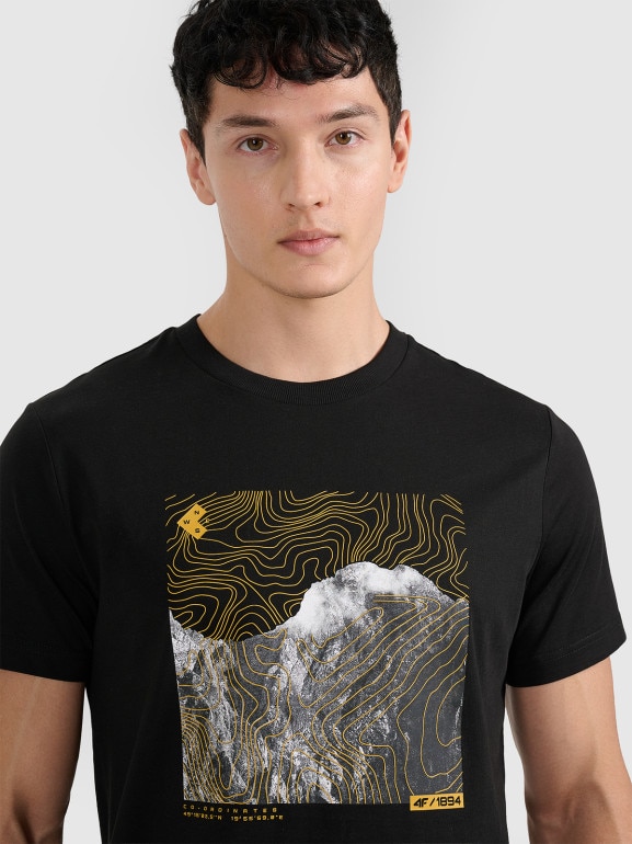 Męski t-shirt z nadrukiem 4F 4FWAW25TTSHM3122 - czarny