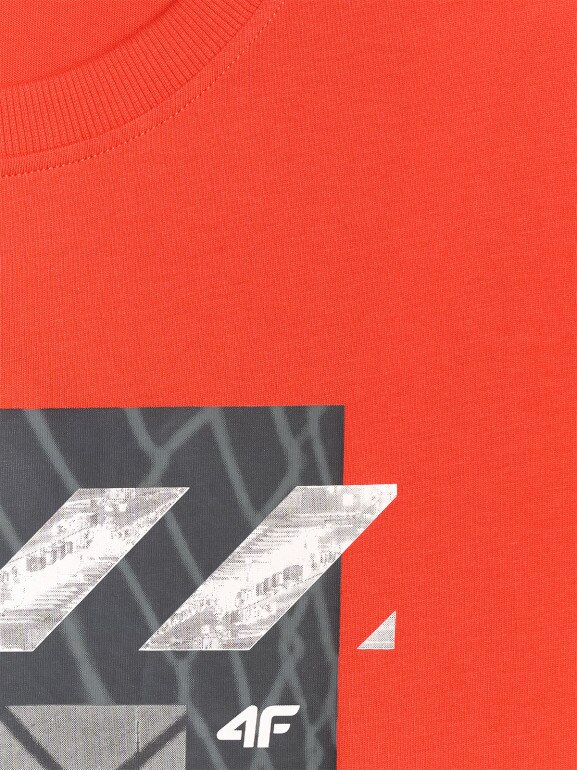 Męski t-shirt z nadrukiem 4F 4FWAW25TTSHM3123 - pomarańczowy