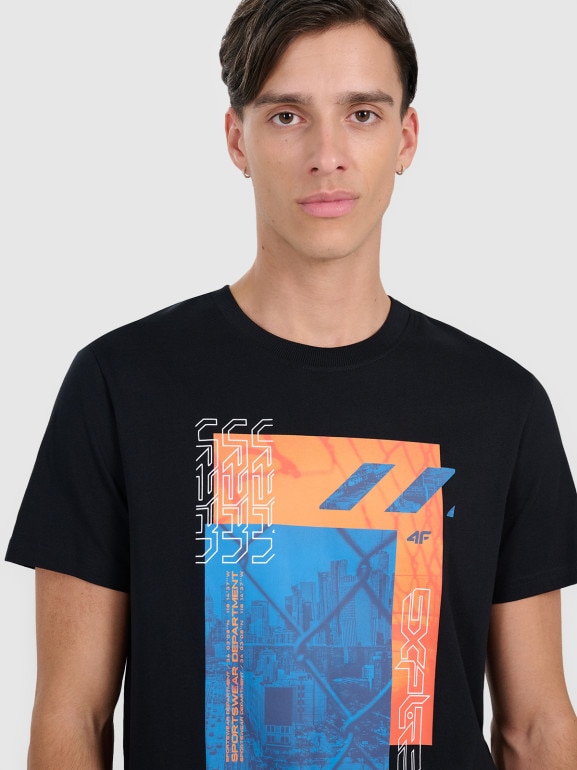 Męski t-shirt z nadrukiem 4F 4FWAW25TTSHM3123 - czarny