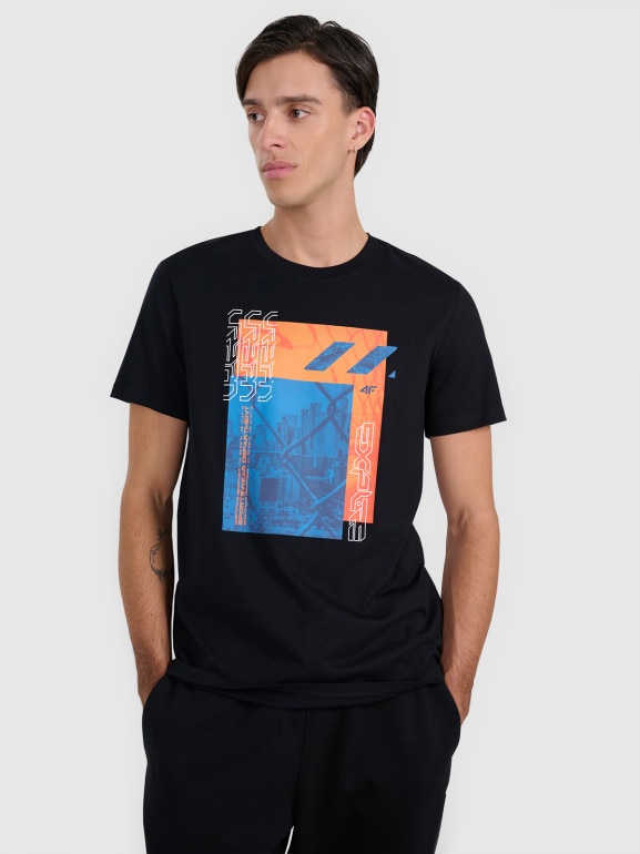 Męski t-shirt z nadrukiem 4F 4FWAW25TTSHM3123 - czarny