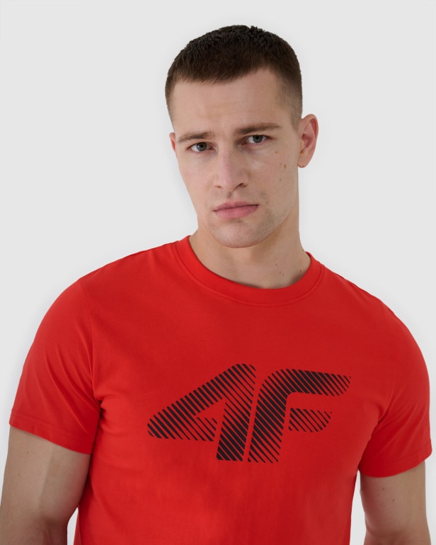 Męski t-shirt z nadrukiem 4F 4FWMM00TTSHM2257 - czerwony
