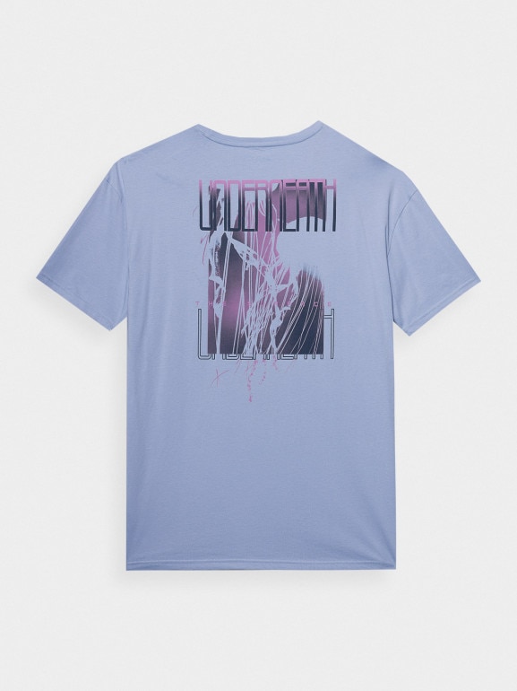 Męski t-shirt z nadrukiem 4F 4FWSS24TTSHM1287 – niebieski