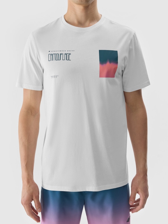 Męski t-shirt z nadrukiem 4F 4FWSS24TTSHM1289 - biały