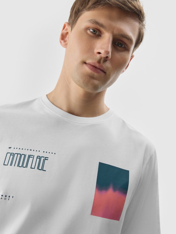 Męski t-shirt z nadrukiem 4F 4FWSS24TTSHM1289 - biały