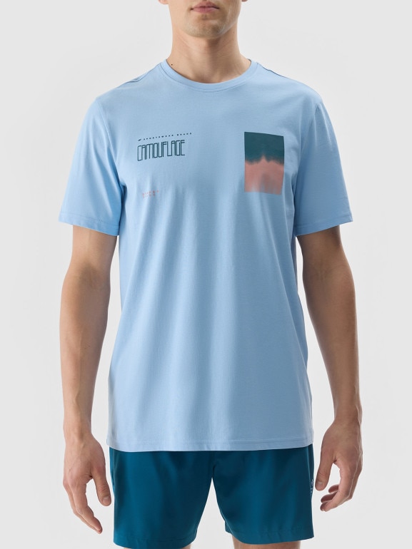 Męski t-shirt z nadrukiem 4F 4FWSS24TTSHM1289 - niebieski