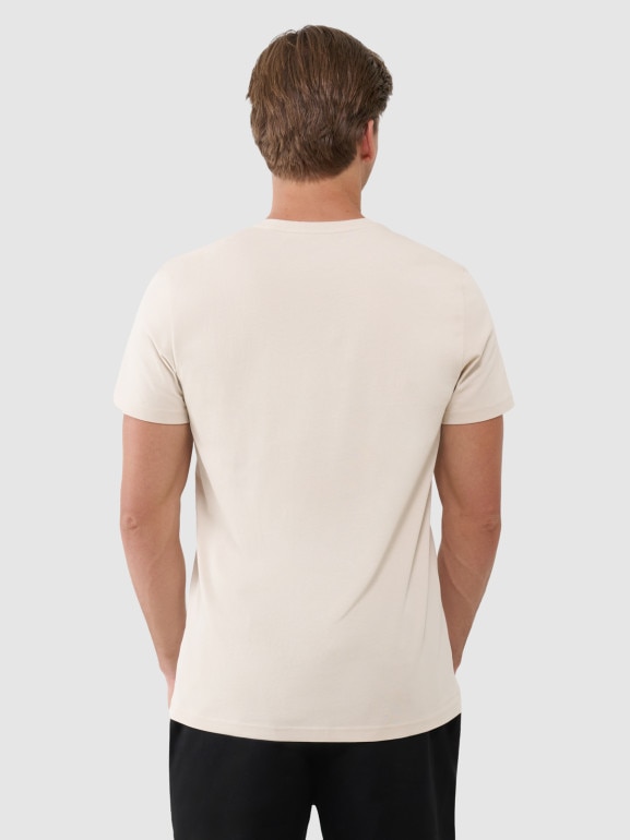 Męski t-shirt z nadrukiem 4F 4FWSS25TTSHM1974 - beżowy