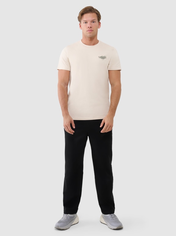 Męski t-shirt z nadrukiem 4F 4FWSS25TTSHM1974 - beżowy