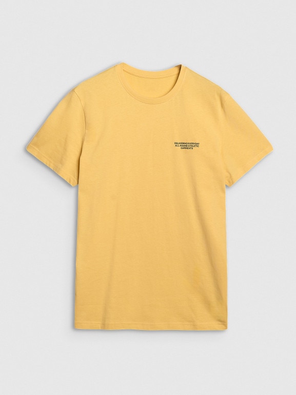 Męski t-shirt z nadrukiem 4F 4FWSS25TTSHM1974 - żółty