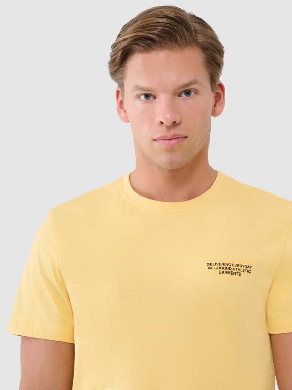 Męski t-shirt z nadrukiem 4F 4FWSS25TTSHM1974 - żółty