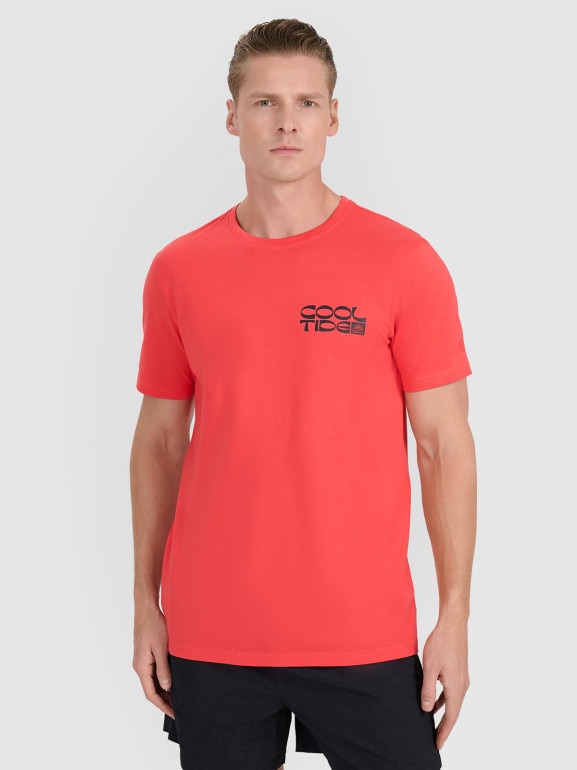 Męski t-shirt z nadrukiem 4F 4FWSS25TTSHM1984 - pomarańczowy