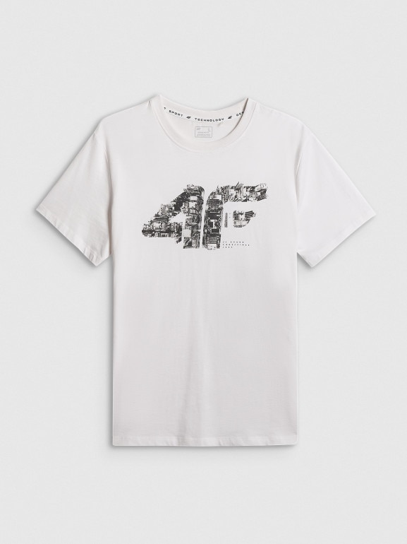 Męski t-shirt z nadrukiem 4F 4FWSS26TTSHM2659 - biały