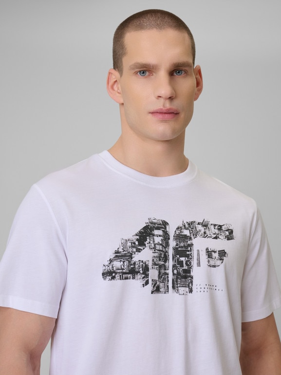 Męski t-shirt z nadrukiem 4F 4FWSS26TTSHM2659 - biały