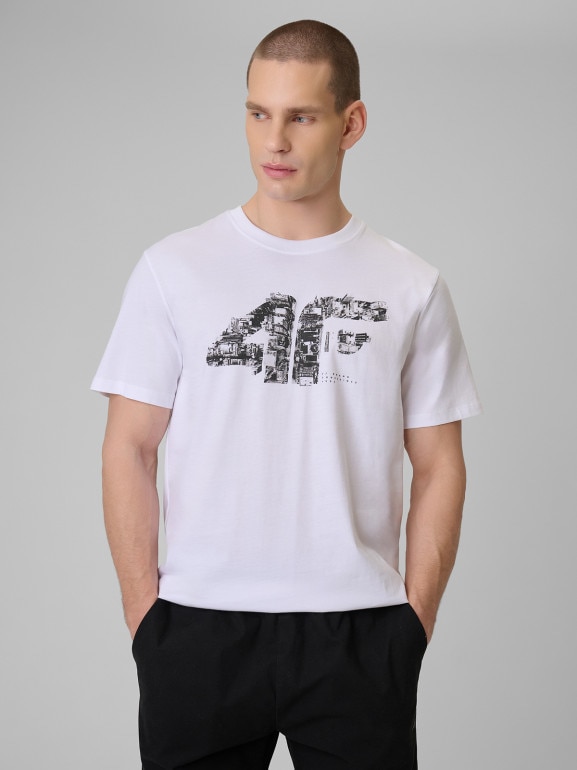 Męski t-shirt z nadrukiem 4F 4FWSS26TTSHM2659 - biały