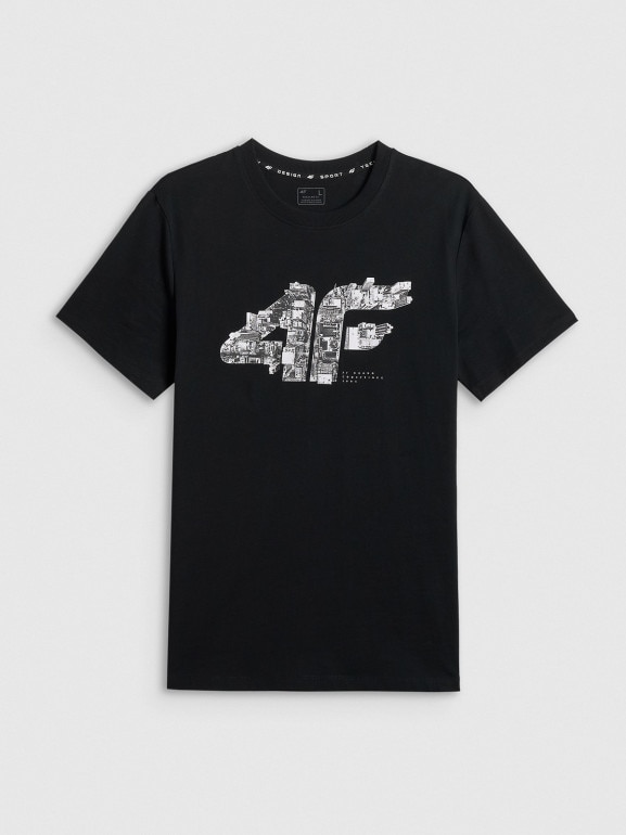 Męski t-shirt z nadrukiem 4F 4FWSS26TTSHM2659 - czarny