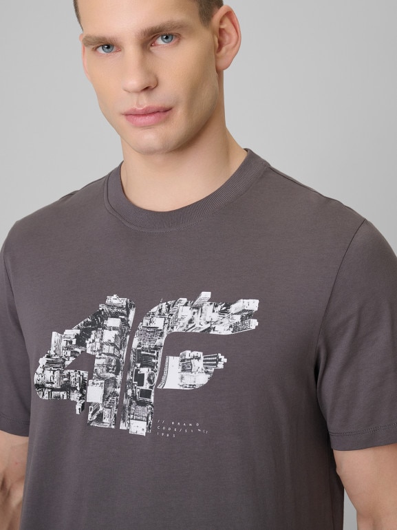 Męski t-shirt z nadrukiem 4F 4FWSS26TTSHM2659 - szary